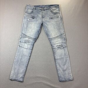 Distressed Moto Jeans Men 40X33‎ Slim Biker Zipper Ripped Tapered Denim Kilogram